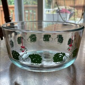 Pyrex Holiday Glass Bowl with Green and Red Hedgehogs